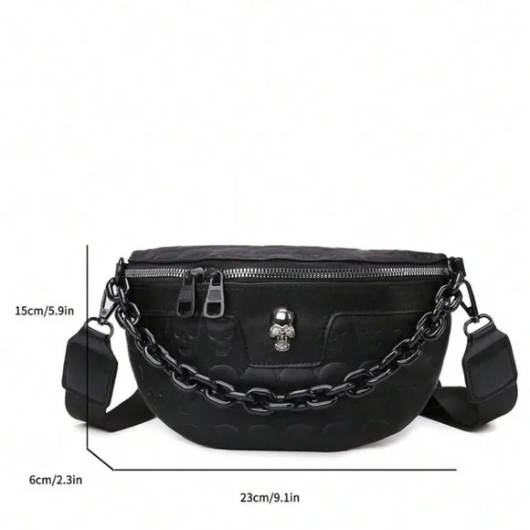 Chic Black Embossed Crossbody Bag with Chain Strap - Picture 10 of 12